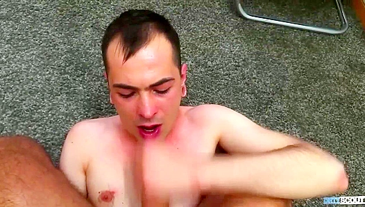 Blonde twink gags on cumshot after intense POV anal — HotGayScene 18+