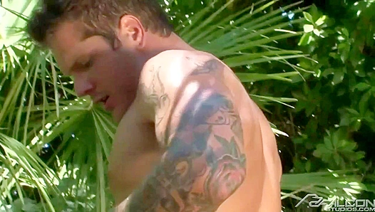 Oiled-Up Parker London JERKS His THICK Cock Outdoors – Steamy Naked Action