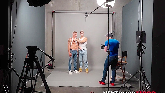 Stepbrothers Steamy Photo Shoot Turns into Hot Blowjob Action with Justin Brandon – 18+