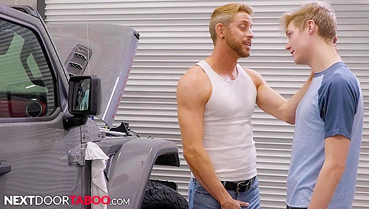 Tight Twink Takes It from Busty Mechanic Neighbor — Hot Gay Assfuck Action
