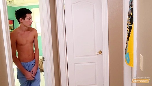 Fresh from the Shower: Horny Neighbor Twink Craves Steamy Gay Action – 18+