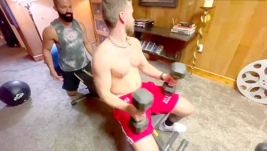 Sweat-Slicked Squats Til He Blasts Cum — Gay Gym Glory Hole Action 18+