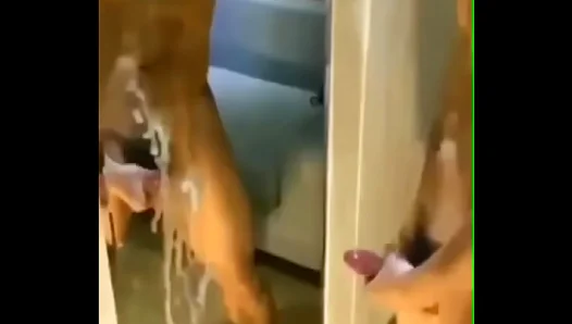 Huge Cream Pie Hits the Mirror — Hot Asian Boy Blasts His Load
