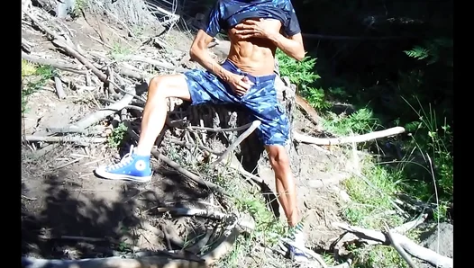 Bareback Masturbation Under the Stars: Hot Shirtless Dudes Outdoor Solo – 18+