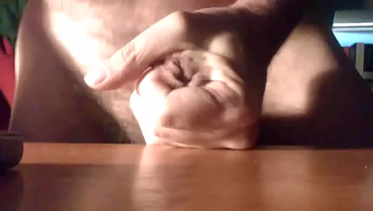 Hard Hands Pump Until Hot Cum Splatters Across the Table — Amateur Gay Porn