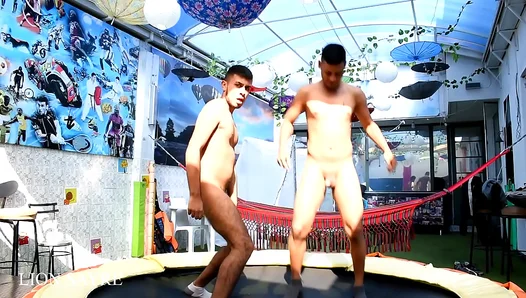 Sayre Goes Wild: Naked Gymnastics on the Trampoline – Hot Gay Fun Outdoors –