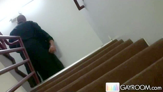 Steamy Stairway Passion: Two Horny Gays Deep Kiss Bust Loads – GayXXX