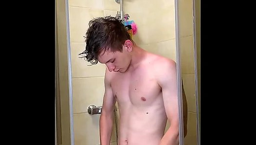 Slender Teen Soaks Under Hot Spray, Flashing His Juicy Uncut Cock –