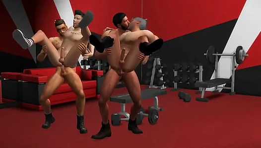 Horny Sim Guys Flex Hard in Wild Naked Gym Session – Hot Muscle Action