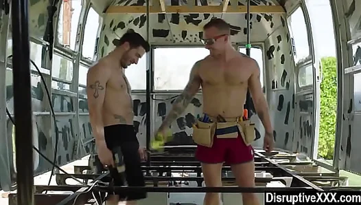 Hot Oil Hard Bodies: Mechanic Bros Fuck Out Back After Hours – 18+
