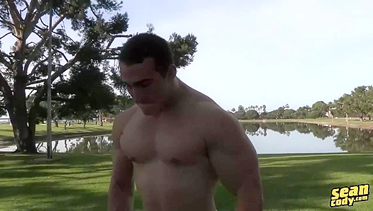 Muscle Stud Drops to Knees, Stroking His Massive Hardcock – SeanCody